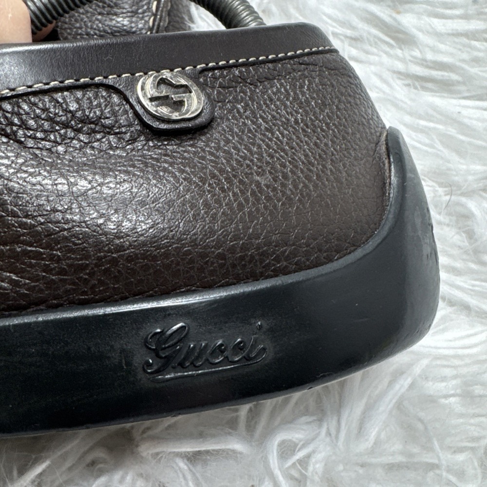 Gucci Mens Leather Driving Loafers Shoes Dark Mahogany Brown Size 10 Pebbled - Picture 3 of 9
